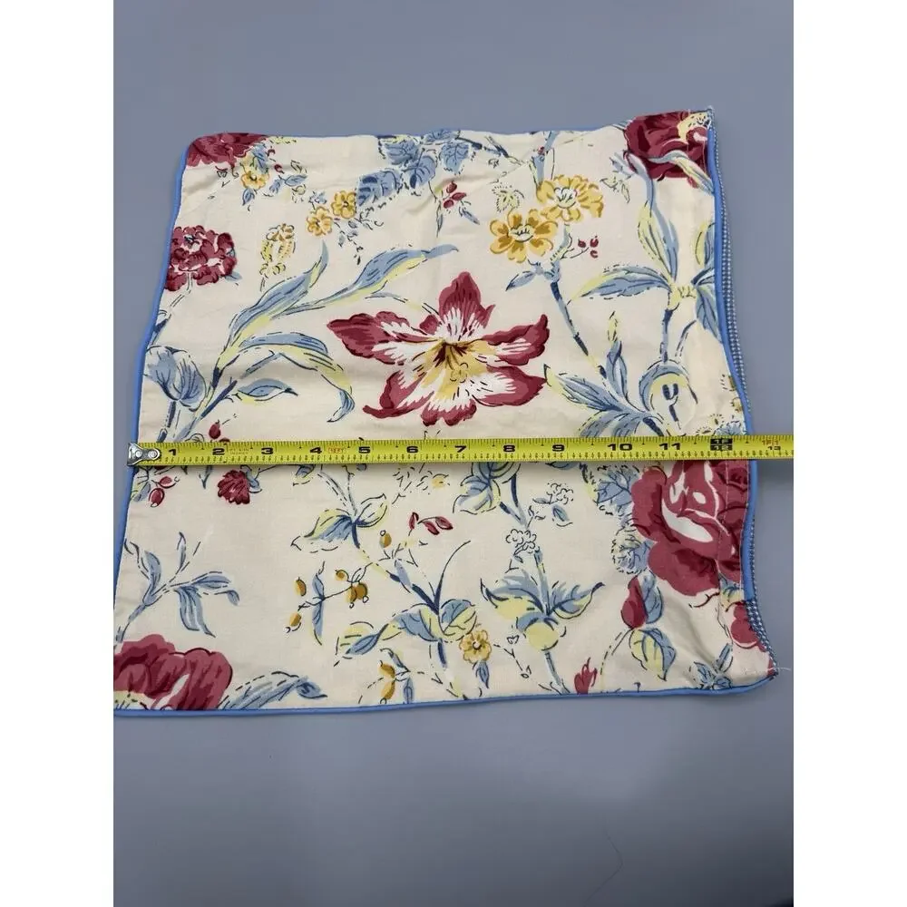 Floral Pillowcase Pillow‎ Cover Blue Checkered Back 12” X 12” Set Of 2